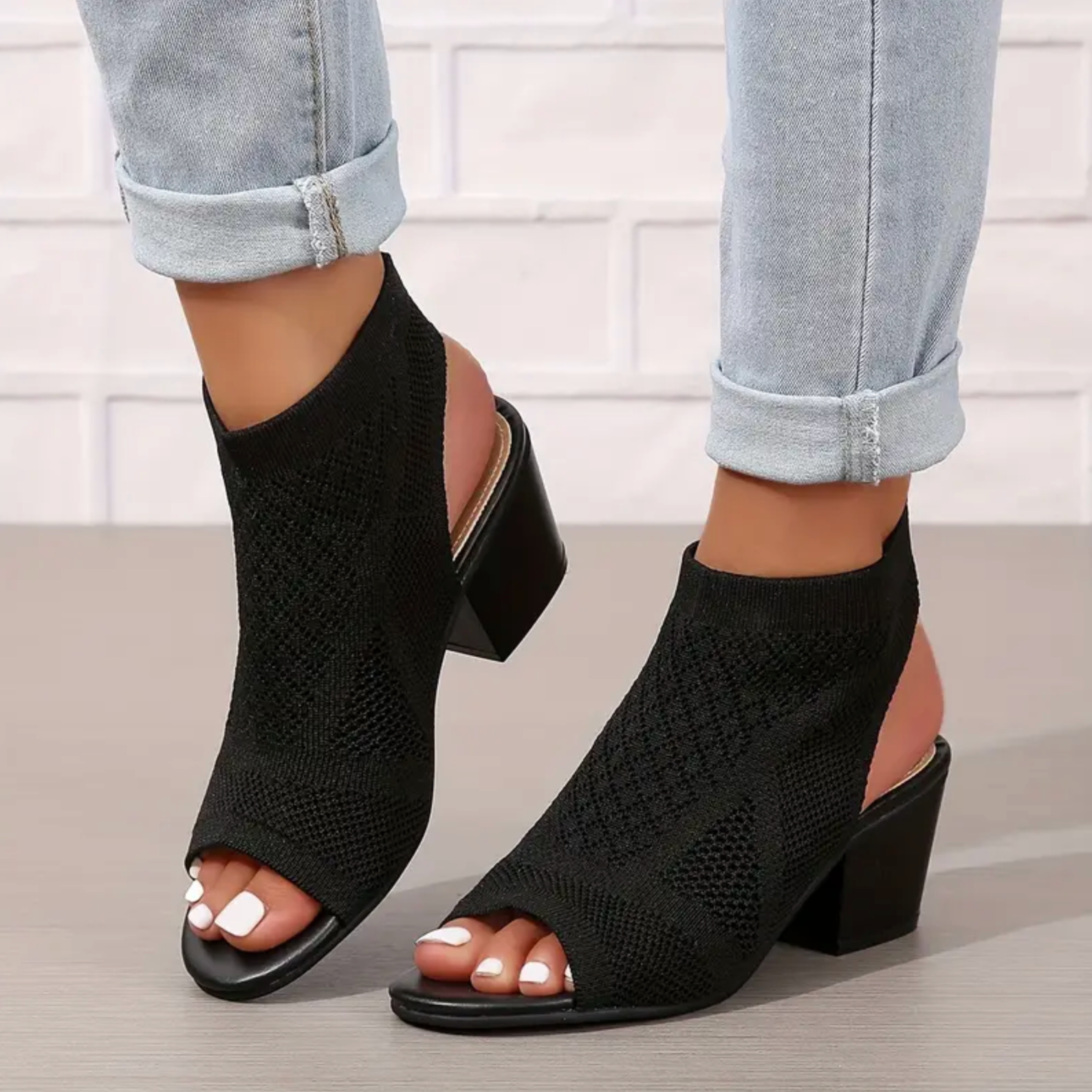 Comelyy fashion large size knitted thick heel slip-on high heel sandals