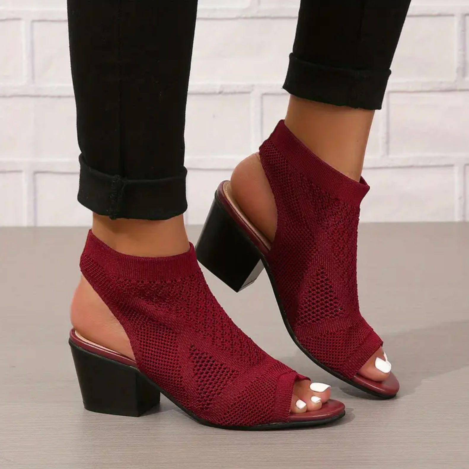 Comelyy fashion large size knitted thick heel slip-on high heel sandals