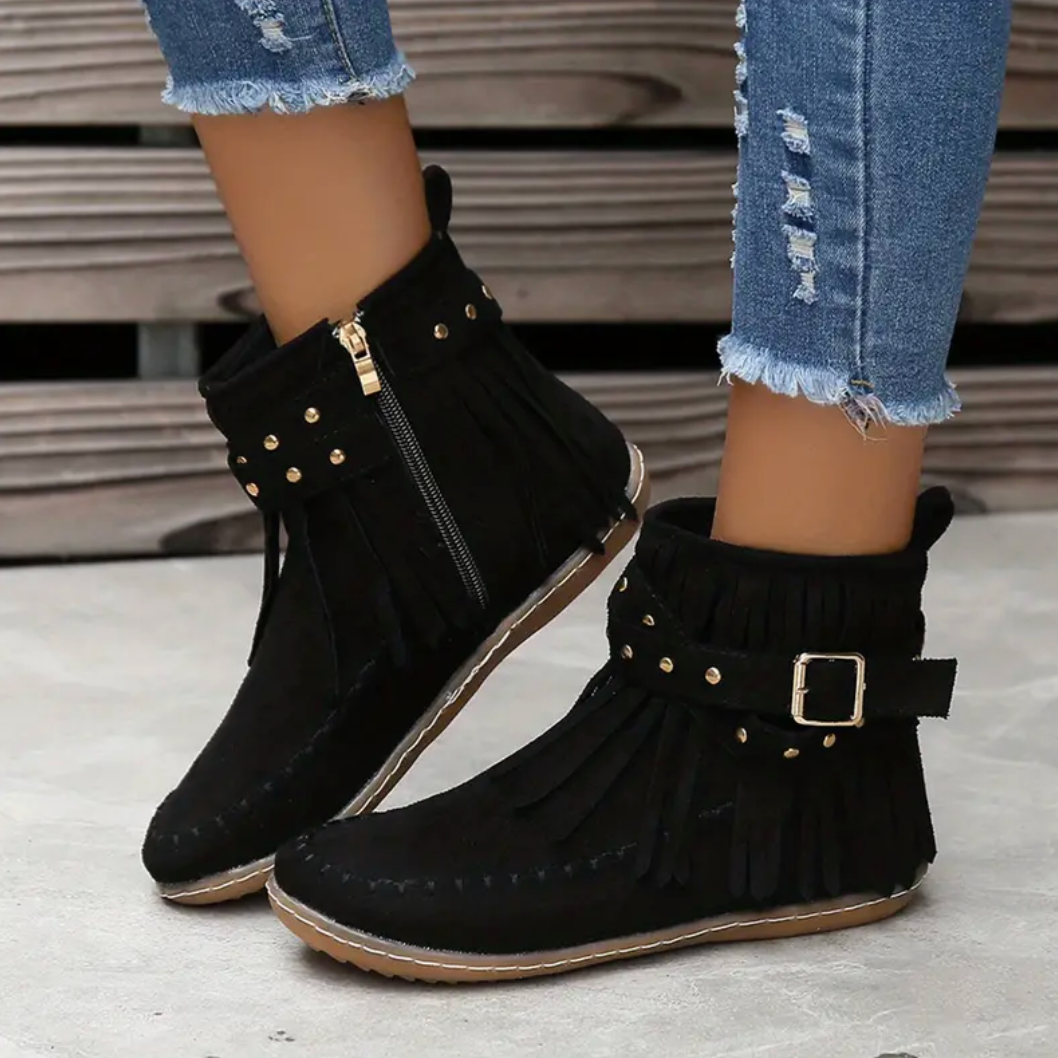 Comelyy Metal Beads Decor Side Zipper Tassel Decor Short Boots