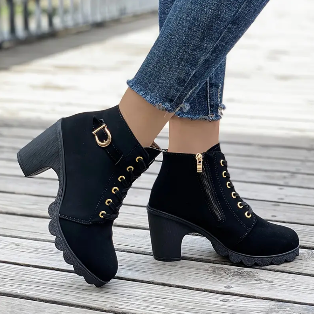 Comelyy Lace Up Ankle Block Heel Comfortable Casual Boots