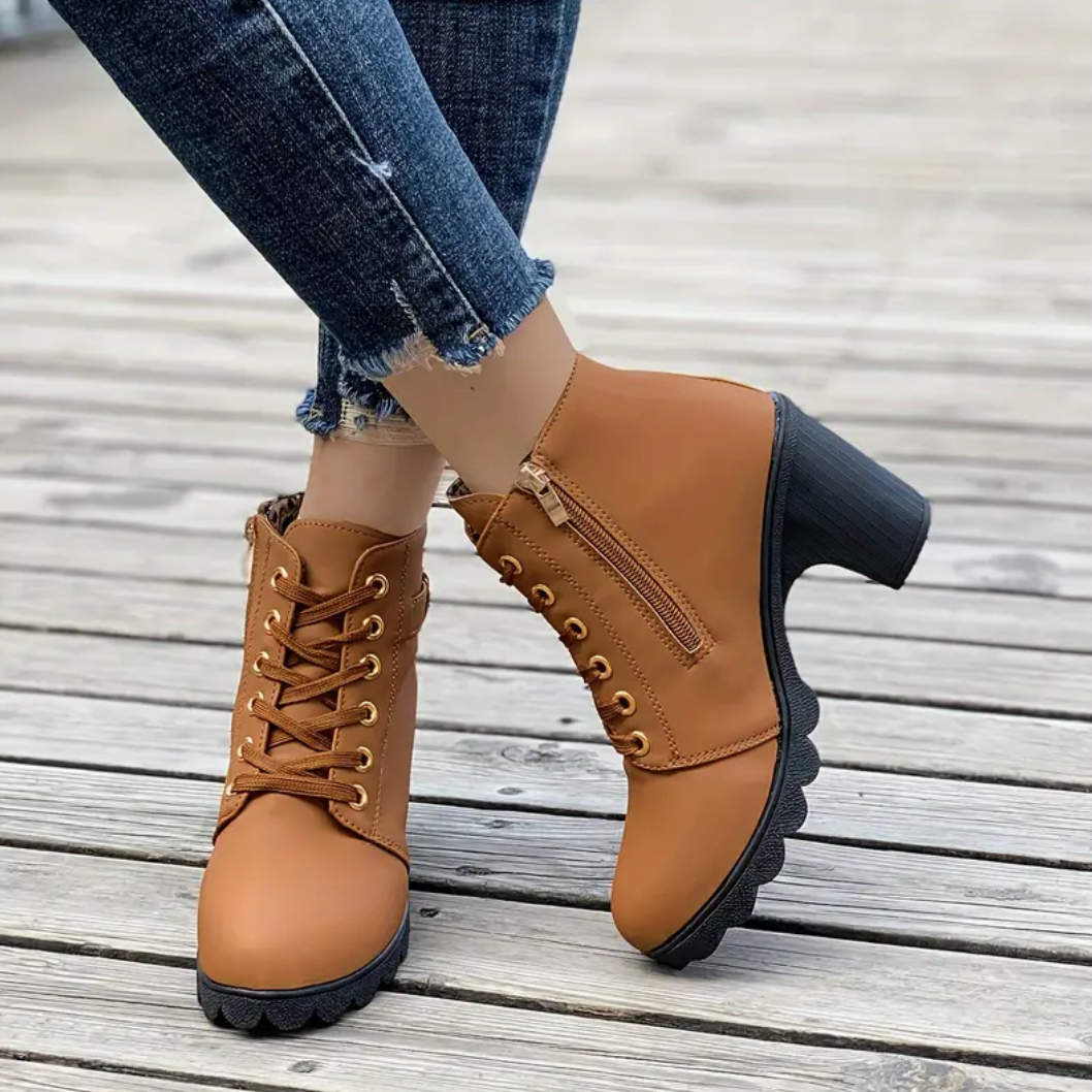 Comelyy Lace Up Ankle Block Heel Comfortable Casual Boots
