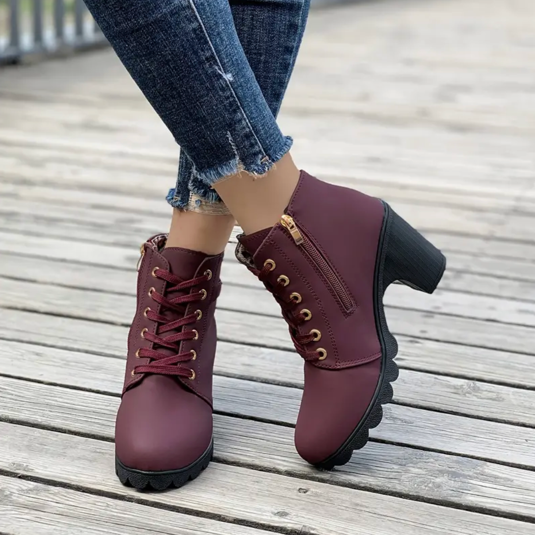 Comelyy Lace Up Ankle Block Heel Comfortable Casual Boots