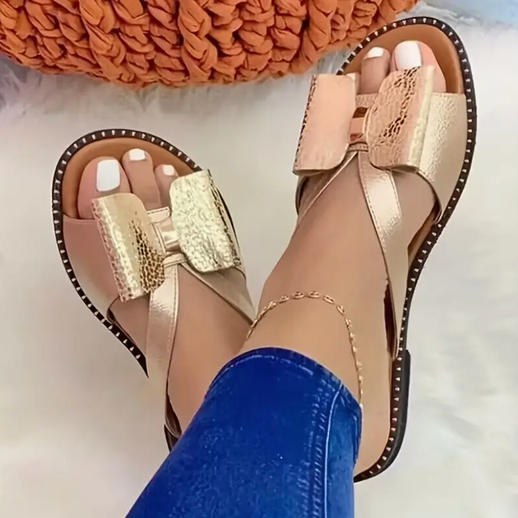 Comelyy Colorblock Bowknot Fashion Open Toe Non Slip Slides Flat Slippers