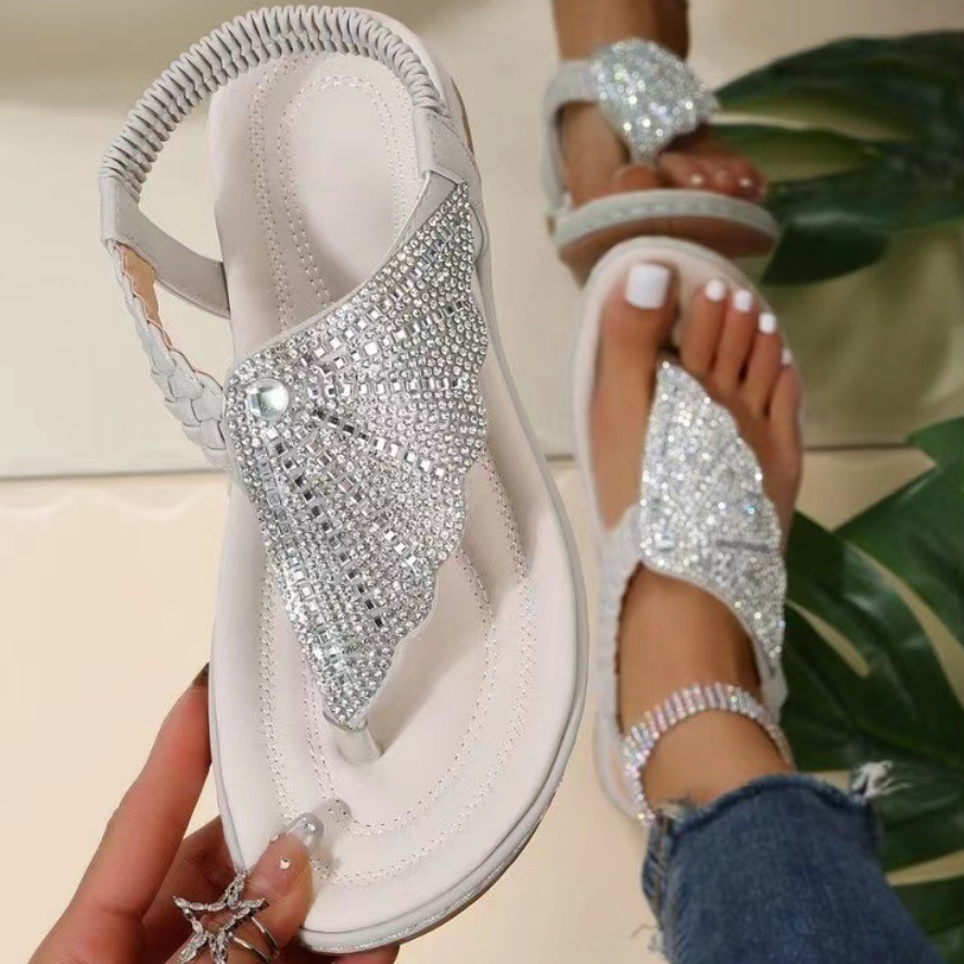 Comelyy Rhinestone Decor Flat Comfortable Anti Slip Women Sandals