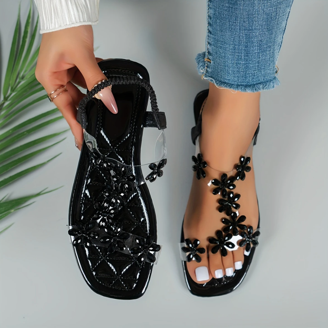 Comelyy Rhinestone Butterfly Decor Flat Open Toe Summer Sandals
