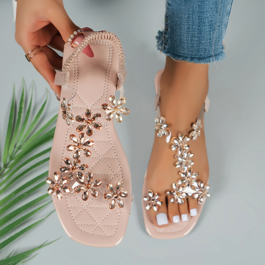 Comelyy Rhinestone Butterfly Decor Flat Open Toe Summer Sandals