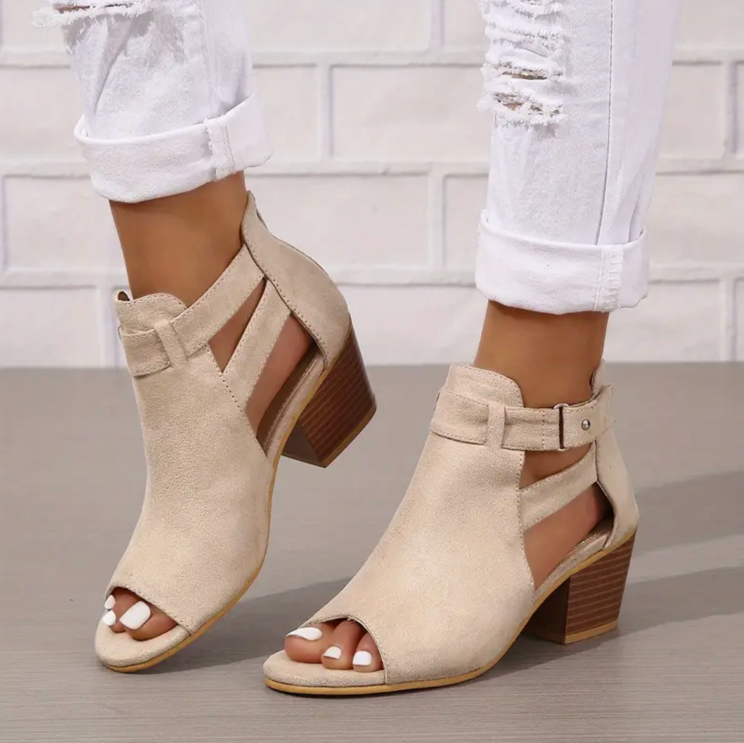 Comelyy Chunky Heeled Peep Toe Cut-out Back Zipper Women Sandals