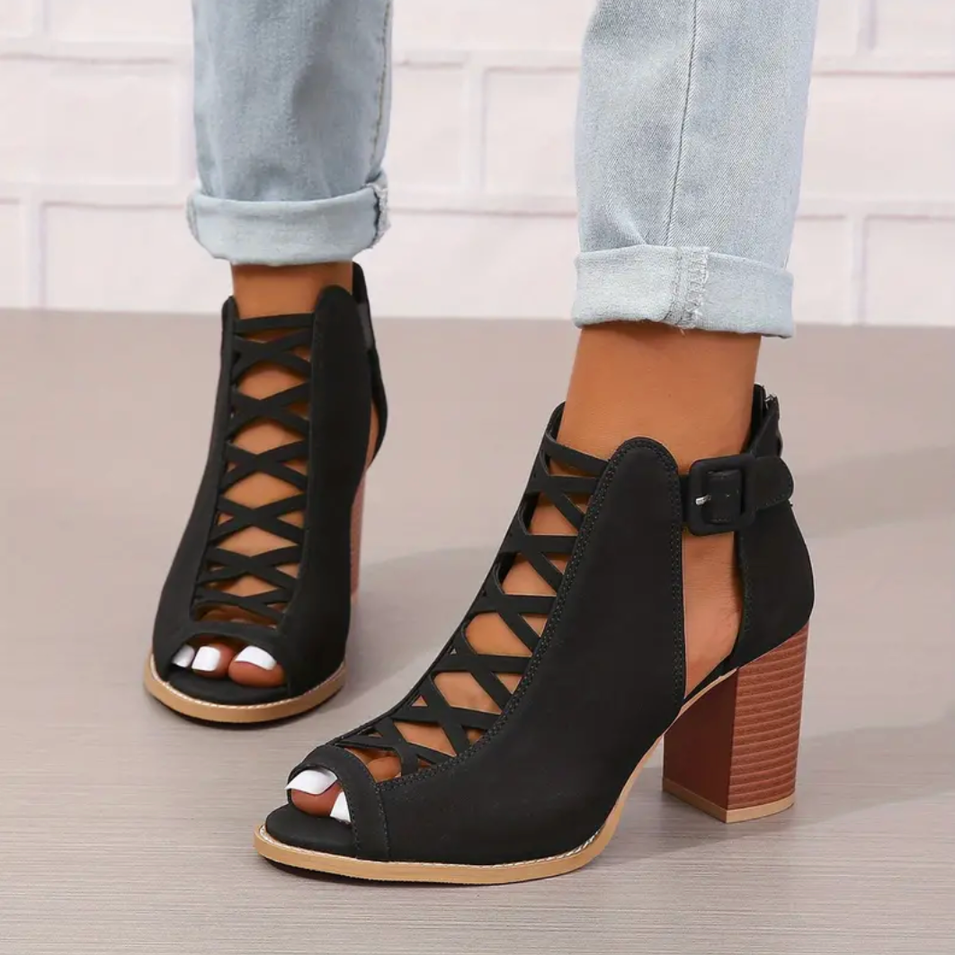 Comelyy Heeled Peep Toe Cut Out Buckle Strap Women Sandals