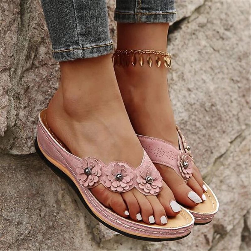 Oncloudcaretm Orthopedic Lightweight Arch Support Flowers Clip Toe Sandals